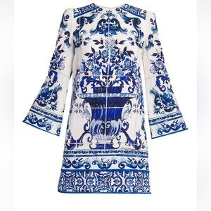 Dolce&Gabbana Blu Mediterraneo Painterly-Print Minidress Sz EU40/US 4